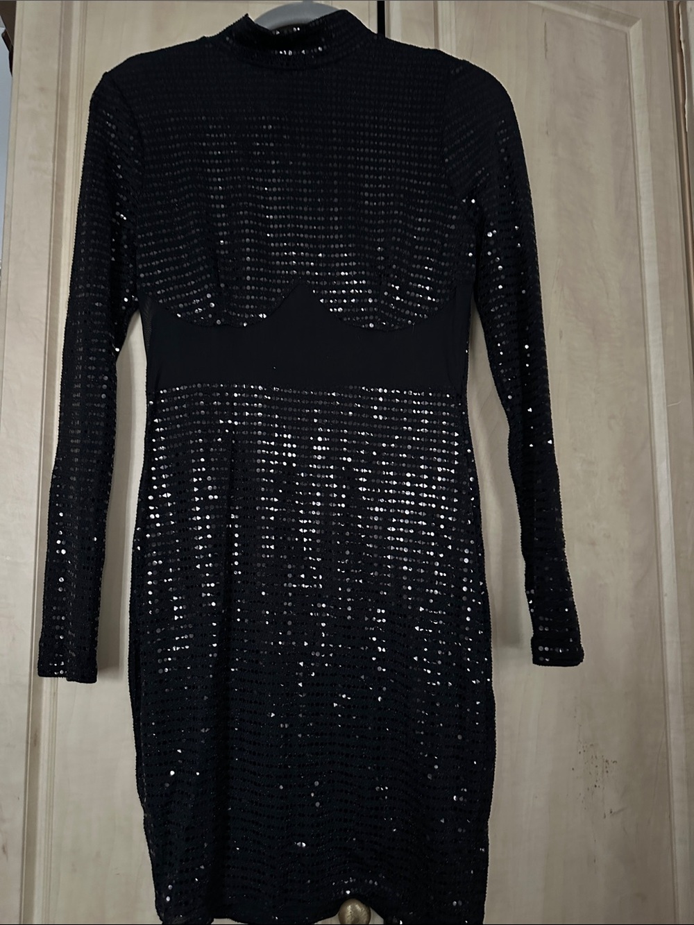 Fashion Nova Black Long-Sleeve Sequin Bodycon Dress